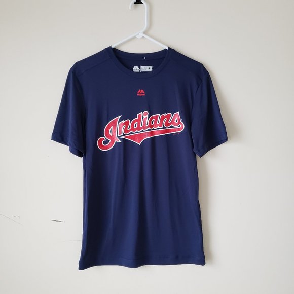 Majestic Cleveland Indians Cool Base S/S T-Shirt Tee Men's Size Small Blue NWOT - Picture 1 of 10